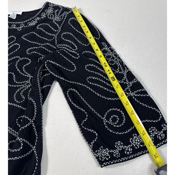 Once Again Womens Blouse Black 3/4 Sleeve Stretch Embroidered Plus 1X - Picture 10 of 16